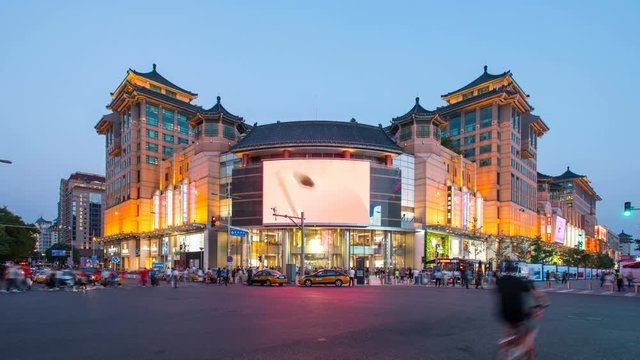 Timelapse of Beijing Wangfujing Street at night,China.