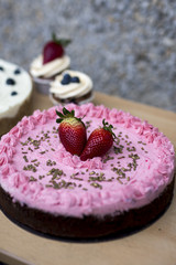 homemade brownies with strawberry cream