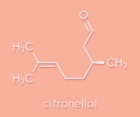 Citronellal citronella oil molecule. Used in insect repellents. Skeletal formula.