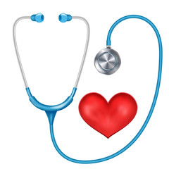 Realistic Stethoscope Isolated Vector. Medical Equipment. Red Heart. Illustration