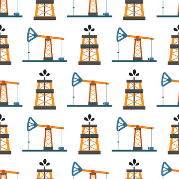 Oil industry production station extracting seamless pattern processing platform petroleum drilling technology vector illustration.