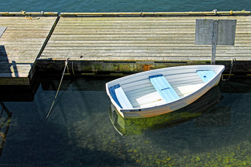 Fototapeta na wymiar Row boats near a dock seen from above