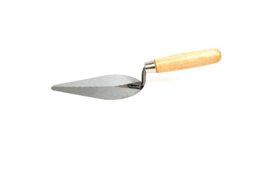 trowel with wooden handle for concrete work on white background