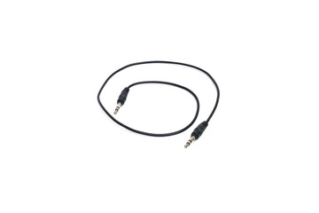 black sound cable with 3.5 mm audio jack on white background