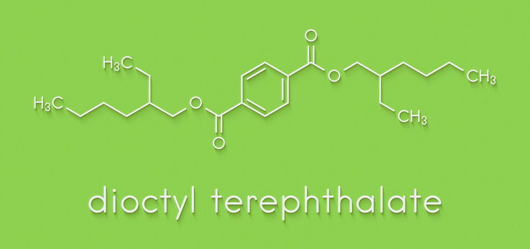 Dioctyl terephthalate (DOTP, DEHT) plasticizer molecule. Phthalate alternative, used in PVC plastics. Skeletal formula.