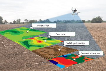 smart agriculture concept, farmer use infrared in drone with high definition soil mapping while...