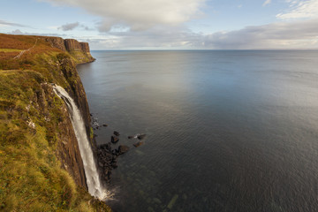 Fototapeta na wymiar Kilt rock waterfall in Scottish highlands - a miracle of nature