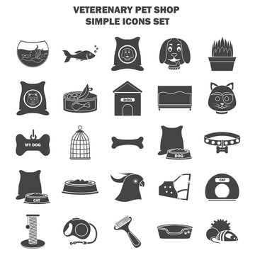 Pet store simple icons set for web and mobile design