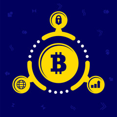 The advantages of cryptocurrency. Illustration in flat style. On blue background.