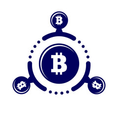 How work cryptocurrency network circular flat scheme illustration. Bitcoin sign on a white background.