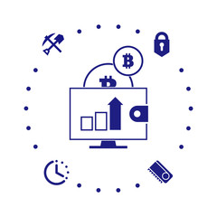 The necessary resources for the mining of cryptocurrency. Bright circular scheme in a linear flat style. Isolated on white.