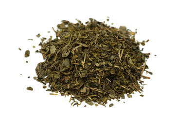 bunch of green tea on a white background