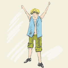 A blonde teenager raised his hands up.