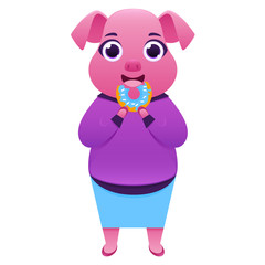 Business woman pig isolated on white background. Vector illustration