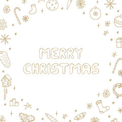 Hand drawn merry christmas frame. Vector illustration in doodle style