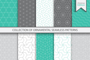 Collection of seamless ornamental colorful patterns. Christmas edition
