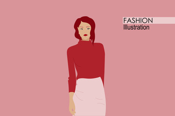 Illustration of a girl on a pink background