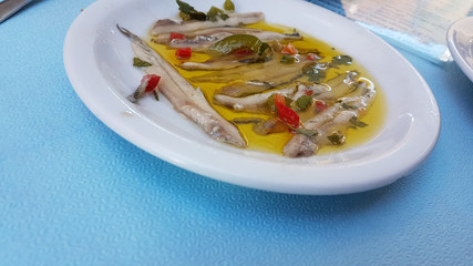 marinate anchovies traditional greek sea plate with raw fish