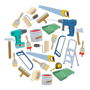Set of building repair tools, cartoon illustration of repair tools. Vector