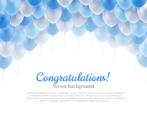 Congratulation banner blue flying balls background above. Congratulation banner with blue flying balls background from above. Balls backdrop as a vector illustration