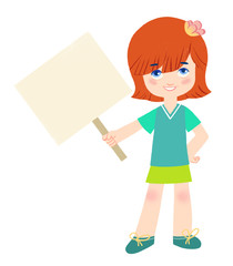 Small girl holding blank board in her hand