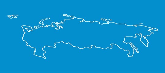 Russia map outline graphic freehand drawing on blue background. Vector illustration