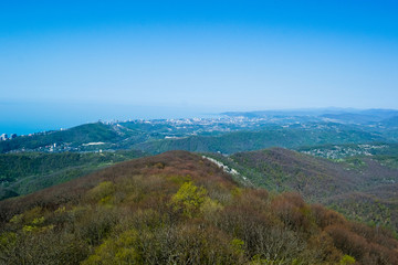 Fototapeta premium Cityscape from mount Akhun of the Caucasus mountains, Sochi, Russia