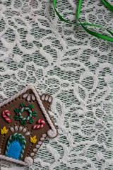 the Gingerbread house background-texture openwork white background with copy space - 176739947