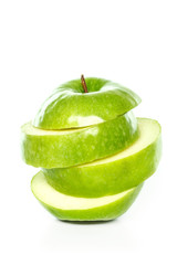 one ripe juicy green apple on a white background