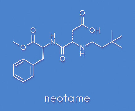 Neotame (E961) sugar substitute molecule. Skeletal formula.