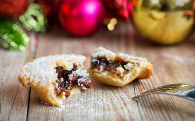 Closeup of a mince pie with a fork
