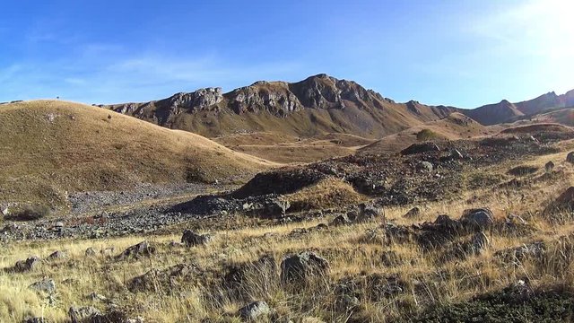 Landscape of Macedonian mountains near Vevcani on sunny day, Macedonia