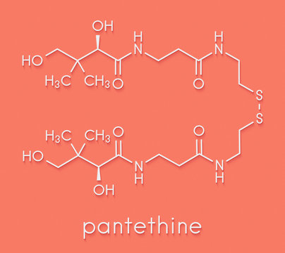 Pantethine (dimeric vitamin B5) molecule. Used in dietary supplements. Skeletal formula.