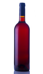 Bottle of pink wine isolated on white background