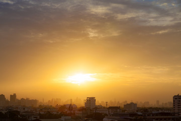 Fototapeta na wymiar Aerial view of dramatic sunset.