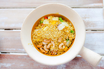 Baked rice with pineapple.