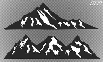 Fototapeta premium Set of mountain ridges silhouettes on white background. Outdoor and travel concept. Vector Illustration.