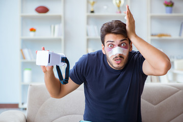 Young man defeated in sports game suffered loss with broken blee