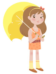 Small cute girl holding umbrella in her hand