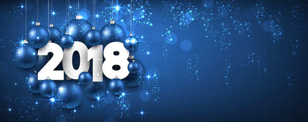 Blue shining 2018 New Year banner.