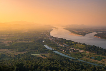 River view landscape with sunset