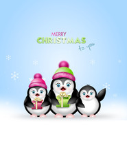 Christmas greeting card with penguins