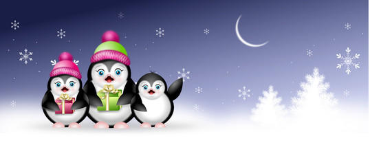 Winter web banner with penguins