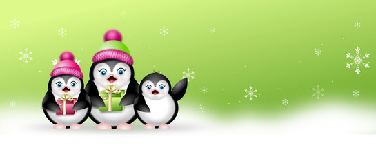 Winter web banner with penguins