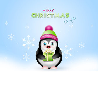 Christmas greeting card with penguin