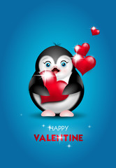 Valentine's penguin with red hearts