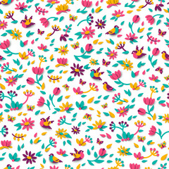 Seamless pattern with spring cute elements.