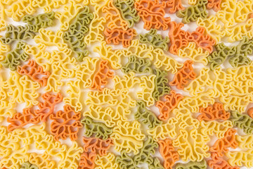 background of raw dog shaped pasta