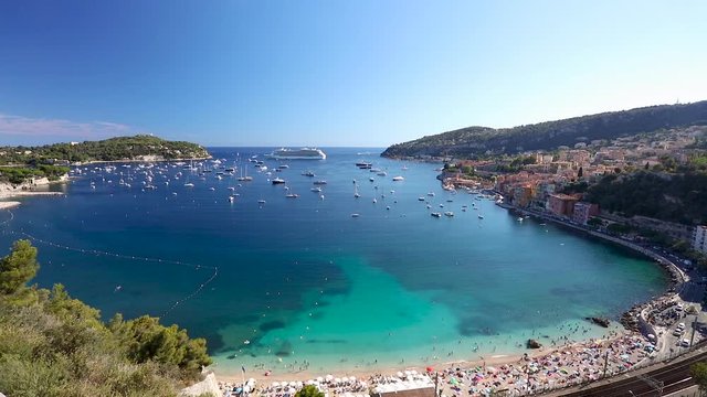 1080P Video clip of boats and cruise ship in the Bay of Villefranche Sur Mer in the Alpes Maritimes department in the Provence Alpes Cote d'Azur region on the French Riviera