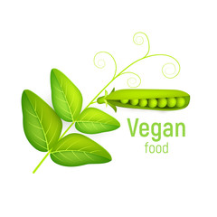 Pea pod with leaves isolate on white background. Vegetable 3d vector. Vector illustration